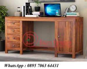 Meja Belajar Solid Jati Natural 4 Laci 1 Pintu