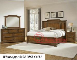 Set Kamar Tidur Minimalis Ranjang Dengan Laci Warna Natural