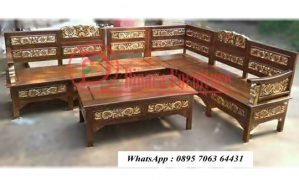Set Kursi Tamu Sudut Ukiran Emas